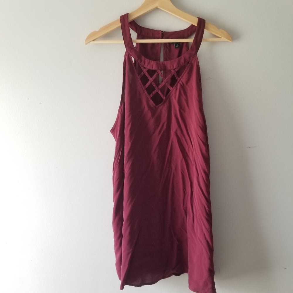Torrid Sleeveless Lace Up Front Maroon Tank 2